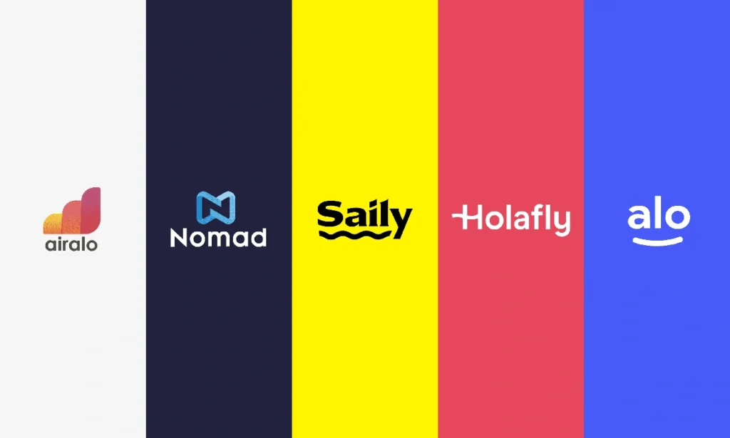 Different eSim providers. Airlo, Nomad, Saily, Holafly, alo